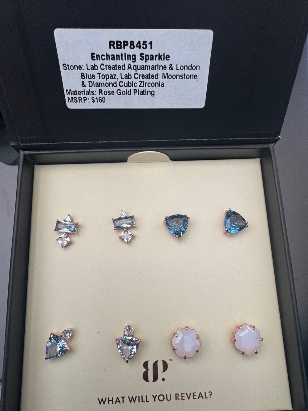 bp Rose Gold Plated Blue and Pink Stone Earring Set